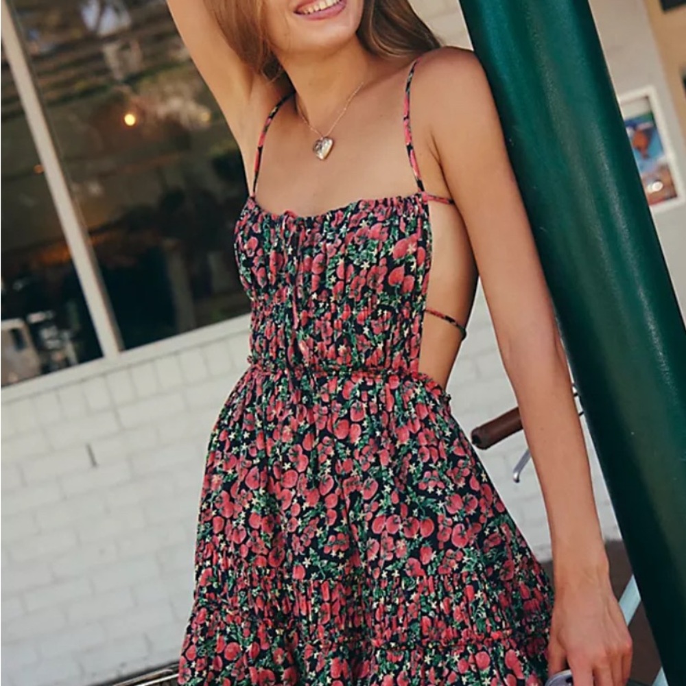 Free People Floral Mini Dress in Black and Pink